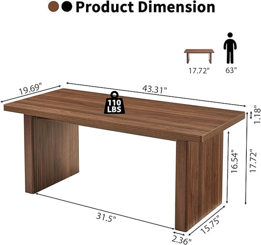 AVZEAR 43Inch Fluted Wooden Coffee Table for Living Room, Mid Century Modern Coffee Table with Sturdy Fluted Legs & Rounded Corner, Curved Rectangle Center Table for Home, Office, Cafe, Walnut