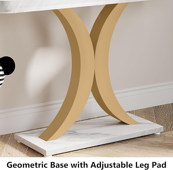 LITTLE TREE Narrow Entryway Console Table, Small, White+Gold