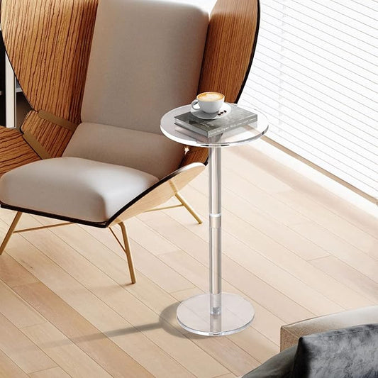 Acrylic End Table, Clear Side Tables for Small Space, 9.8" Round Modern Drink Table for Living Room, Bedroom, Bathroom, Office, Outdoor, Business, Sturdy and Easy to Install
