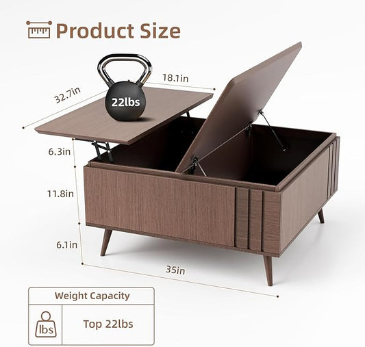 36.2" Lift Top Coffee Table with Storage, Large Square Coffee Tables with Hidden Compartment, Mid Century Modern Center Table for Home Office,Living Room,Dark Walnut