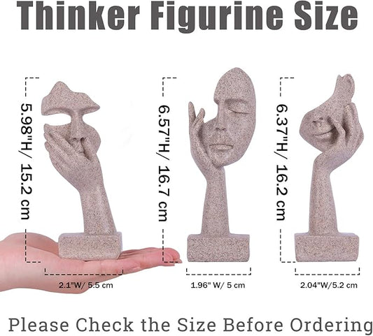 3 Pcs Thinker Small Statue Set - Art Resin Abstract Home Accent Figurines for Decor Woman Apartment Bookshelf Floating Shelf Coffee Table Office Desk Counter Decor (3 Pcs Sandstone, 6")