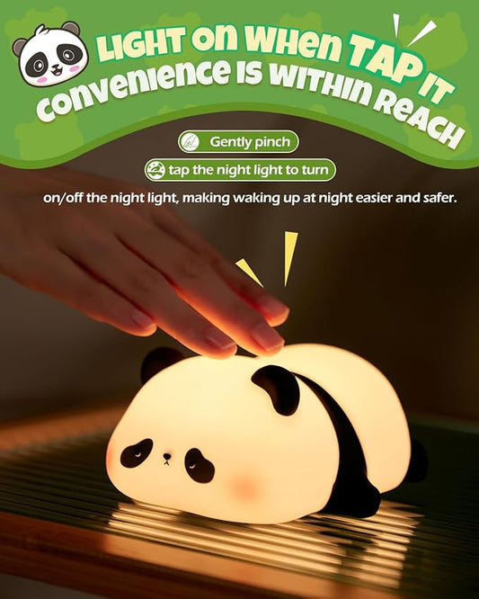 Cute Panda Night Light, Animal Lamp, Food Grade Silicone, Rechargeable, 3 Level Dimmable, Squishy Nursery Nightlight for Desk Decor, Funny Gifts Stuff for Boys Girls Baby, White Elephant Gifts
