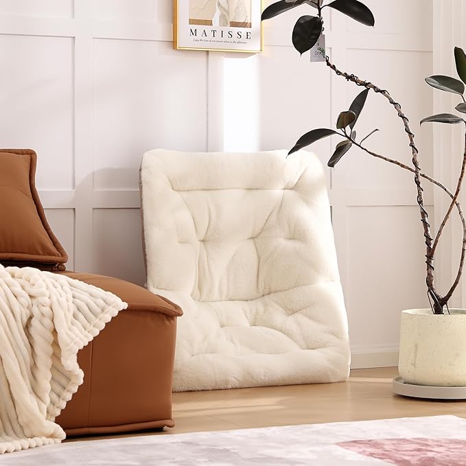 Comfy Folded Chair with Ottoman, Oversized Folding Faux Fur Chair Soft Furry Lounge Lazy Chair with Metal Frame Moon Chair Accent Chair for Bedroom, Living Room, Dorm Rooms