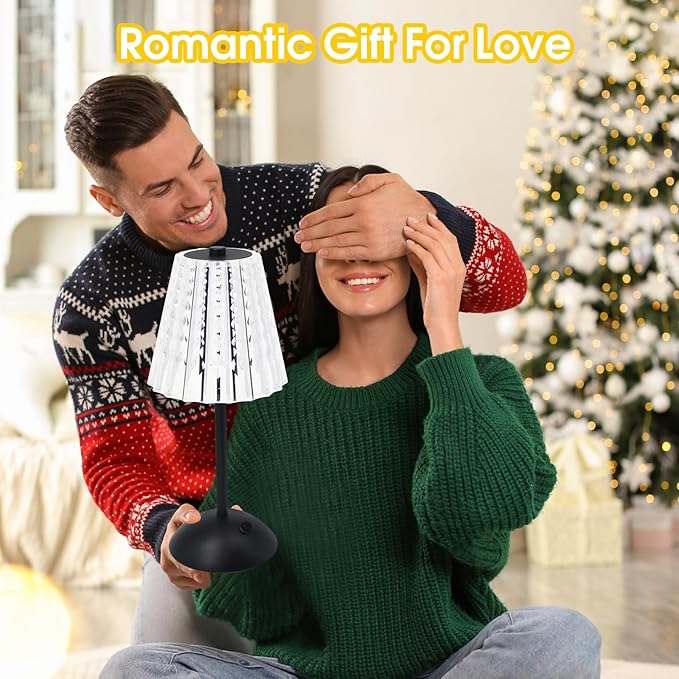 Cordless Touch Table Lamp, 3500mAh LED Rechargeable Small Dask Lamp, 3 Colors Dimmable Battery Operated Crysta Lamp for Bedroom Restaurant Kitchen Home Decor, Black