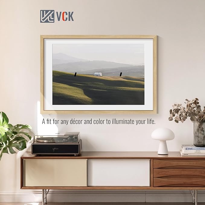 VCK 24x36 Poster Frame 2 Pack - Natural Oak, High-End Wood Picture Frames with Polished Plexiglass, Display 20x30 Photo with Mat or 24x36 without Mat, Art Gallery-Quality, Wall Hanging, Natural Oak