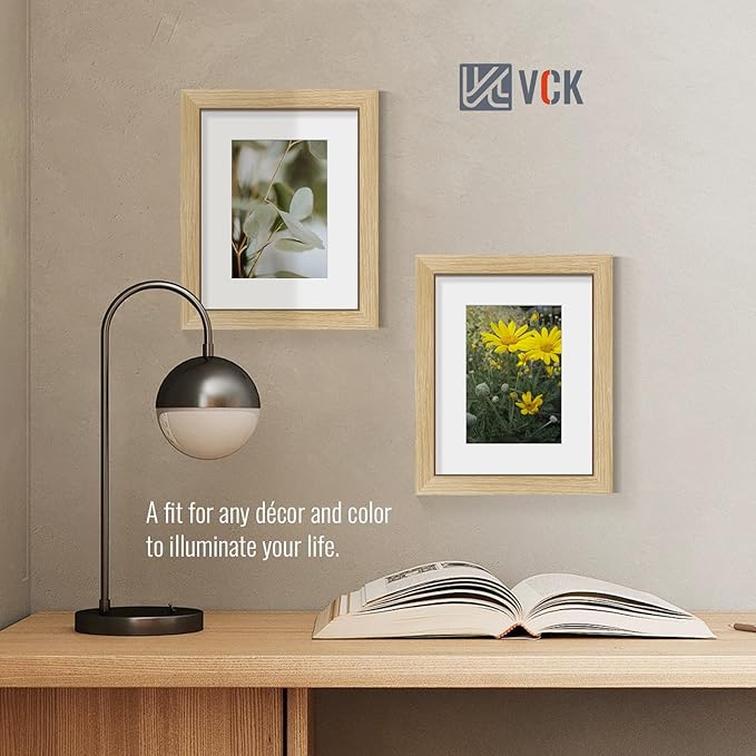 VCK 8x10 Picture Frame 5 Pack - Natural Oak, High-End Wood Poster Frames with Tempered Glass, Display 5x7 Photo with Mat or 8x10 without Mat, Art Gallery-Quality, Wall Hanging/Tabletop, Natural Oak