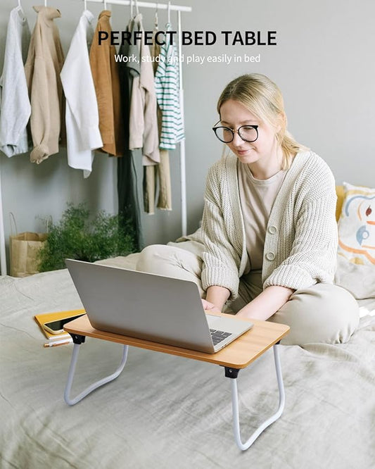 Ruxury Foldable Lap Desk Laptop Stand Bed Desk Table Tray, Breakfast Serving Tray, Portable & Lightweight Mini Table, Lap Tablet Desk for Sofa Couch Floor - Wood