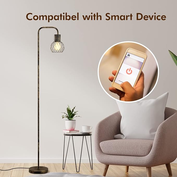 Industrial Floor Lamp, Antique Bronze Standing Lamp Modern with 6W LED Bulb, Foot Switch, Metal Tall Lamps for Living Room, Bedroom, Office, Vintage Stand Up Lamp, Minimalist Farmhouse Floor Lamp