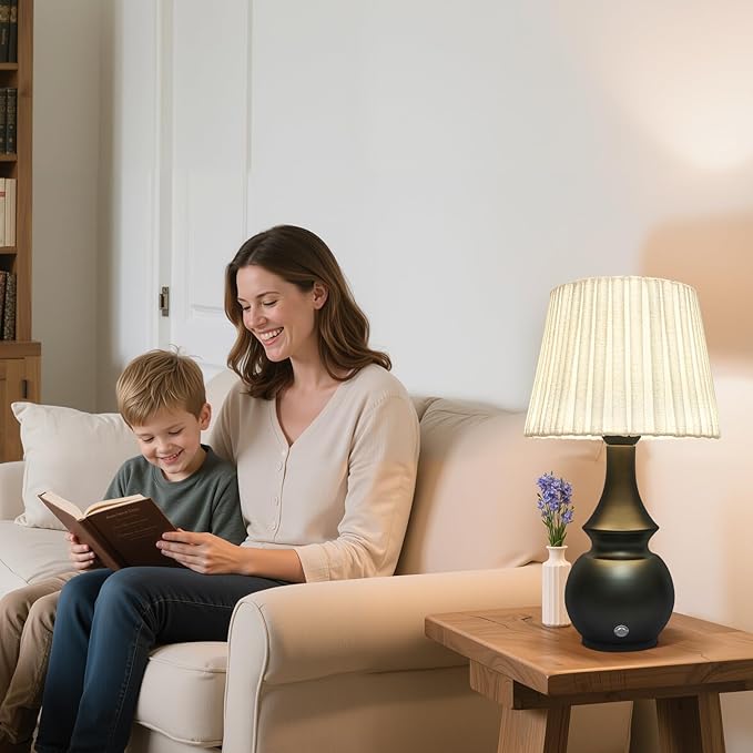 Black Cordless Lamp, Bedside Night Light, 4400mAh Battery Operated Lamp, Touch Lamps for Nightstand with Linen Shade, Rechargeable Table Lamp for Living Room,Dining,Office(Bulb Included)