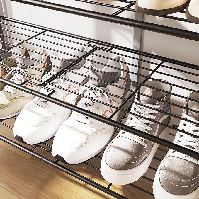 10 Tier Shoe Rack, Large Capacity Shoe Storage Organizer Holds 40 Pairs, Sturdy and Stable, for Entryway, Hallway, Closet, Dorm Room, Greige and Black SS10BG