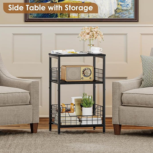 X-cosrack Side Table, Small End Table Record Player Stand with Storage, Vinyl Record Storage Night Stand for Living Room, Bedroom,Office(Patent Pending)(Black)