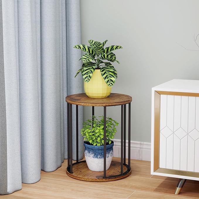 Plant Stand Indoor,small plant stool,Flower Pot Corner stand holder,Mid Century Heavy Duty Metal Tall Home Decor,Modern Round End Table,Small Rustic Display Stand for Living Room,Bedroom (Brown,3 Packs)