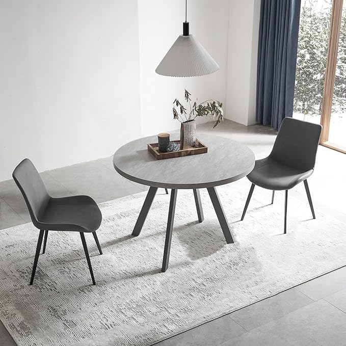 34.6'' Round Dining Table and Chairs for 2, Space Saving Modern Casual Coffee Table Set for Apartment Kitchen Dining Room (Grey Table+ 2 Grey Chairs)