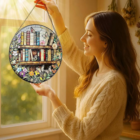 8'' Stained Glass Suncatcher Ornament, Stained Glass Window Hanging, Sun Catchers for Windows Hanging Ornaments, Window Decor | Book Club Gift, Fantasy Book Lover Gift, Reader Gifts