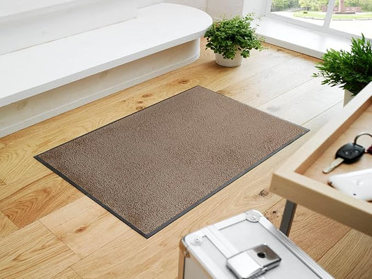 Wash and Dry Monotone Rug, Taupe Non-Slip Washable Doormat 20 x 30 in (Small)