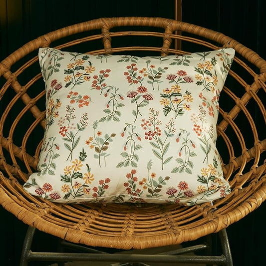 Floral Outdoor Pillows Waterproof for Patio Furniture 18x18 Set of 2 Beige Cream Decorative Pillow Covers for Couch Porch Chair Bench Reversable Country Rustic Farmhouse Pillow Cases Cream