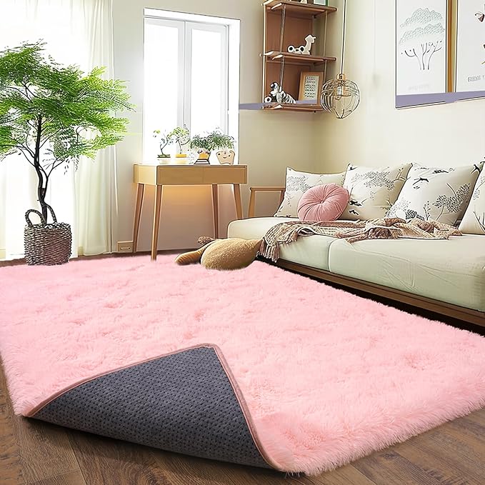 8x10 Large Area Rugs for Living Room, Ultra Fluffy Shag Rug for Bedroom, Modern Plush Soft Carpet for Girls Boys Kids Room Dorm Fuzzy Non Slip Rug for Home Decor Aesthetic, Pink