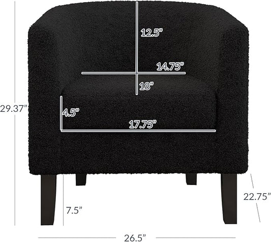 BELLEZE Living Room Chair, Teddy Polyester Accent Barrel Chair, Club Tub Sofa Chair for Bedroom, Corner Chair with Flared Legs and Cozy Soft Padding - Highland (Teddy Black)