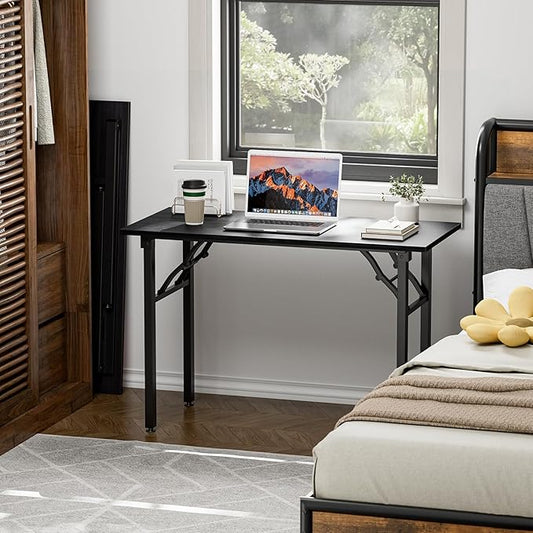 TEMI Small Computer Desk Folding Table - 43.3" Foldable Office Desk, No Assembly, Perfect for Small Spaces in Bedroom, or Apartment, Portable Mini Desk or Study Table Compact Design, Dark Oak