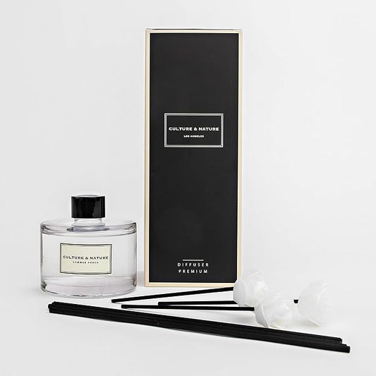 CULTURE & NATURE Reed Diffuser Set 6.7oz (200ml) Summer Peach Scented Diffuser with Sticks Home Fragrance Reed Diffuser for Bathroom Shelf Decor