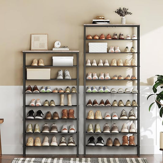 10 Tier Shoe Rack, Large Capacity Shoe Storage Organizer Holds 40 Pairs, Sturdy and Stable, for Entryway, Hallway, Closet, Dorm Room, Greige and Black SS10BG
