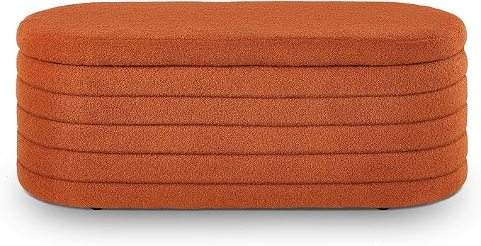 Storage Ottoman Bench End of Bed for Bedroom,43 inch Teddy Boucle Upholstered Entryway Shoe Seat Bench w/Storage,Sherpa Modern Cute Stool Foot Rest for Living Room,Window Seating,Orange