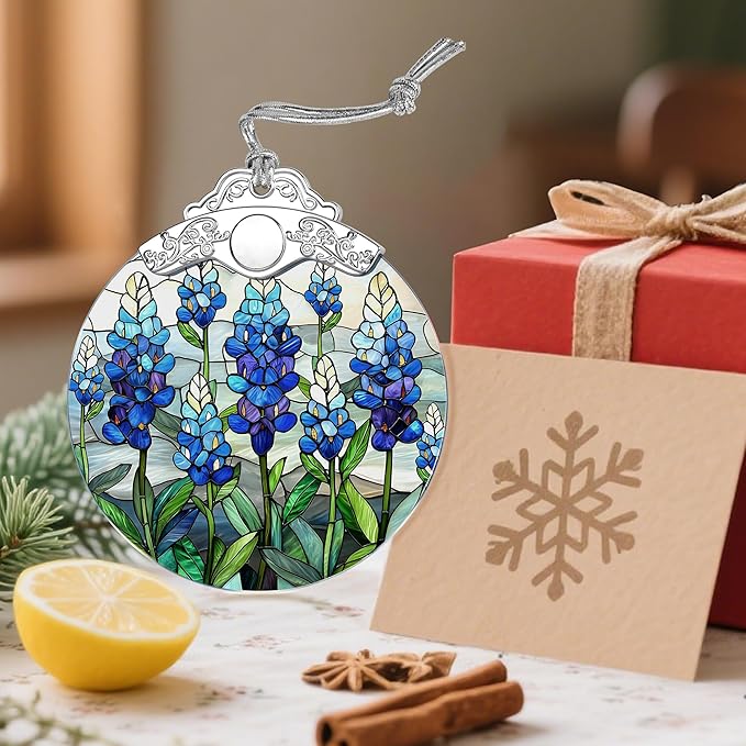 Stained Glass Ornament, Christmas Ornaments, Christmas Decorations for Tree, Holiday Ornament, Gifts for Flower Lovers, Holiday Party Gifts, Gift Ideas & Xmas Gift - Texas Bluebonnet