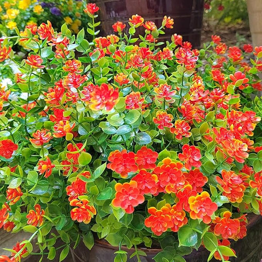 12 Bundles Artificial Flowers for Outdoors, UV Resistant Fake Flowers with Plastic Plants, Faux Flowers for Outside Window Box Front Porch Hanging Planter Decor(Orange Red)