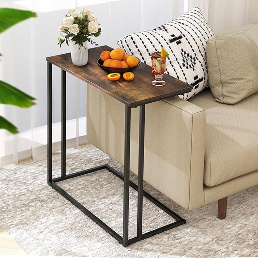 C-Shaped Side Table, Modern End Table with Metal Frame, Space Saving Design for Living Room,Large Surface Couch Table for Bedroom, and Home Office,24 x 12 x 24 inches (Brown)