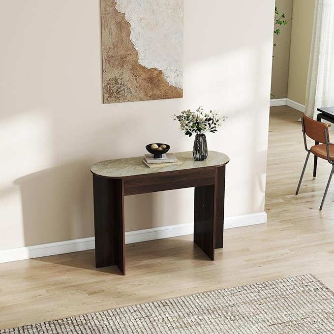 Mid Century 43 Inch Console Table, Narrow Sofa Table Behind Couch, Farmhouse Wooden Console Table for Living Room, Entryway, Walnut Finish