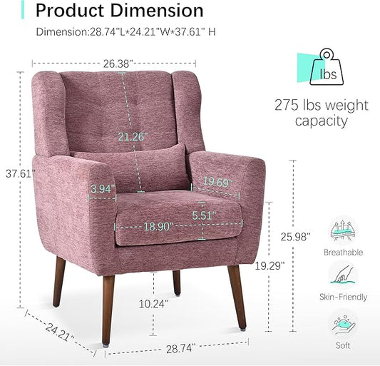 Modern Accent Chair, Upholstered Arm Chair with Waist Pillow, Single Sofa Chair for Living Room Bedroom Small Spaces (Purple)