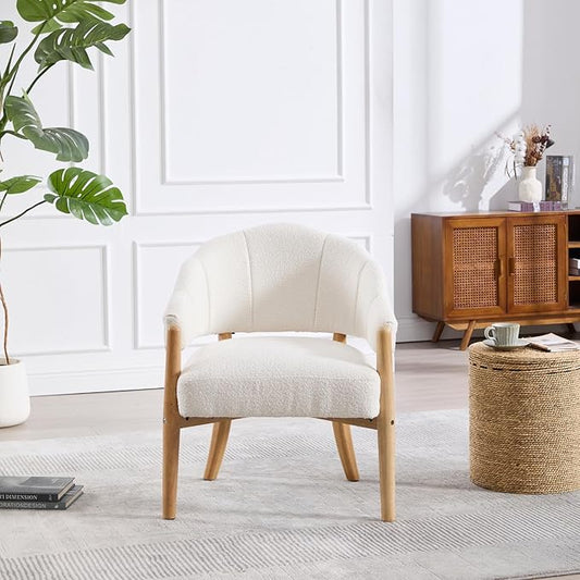 HEAH-YO Modern Accent Chairs Set of 2,Upholstered Sherpa Living Room Chairs,Reception Armchair with Solid Wood Legs,Reading Leisure Chair for Bedroom Makeup Vanity,White