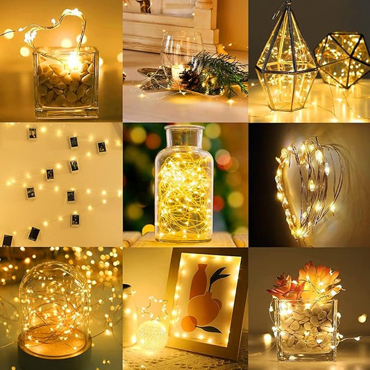 12 Pack Led Fairy Lights - Warm White, Battery Operated LED Silver Wire String Lights, 7FT 20LED Mini Firefly Starry String Lights Waterproof Led Twinkle Lights for Mason Jar DIY Christmas Decor