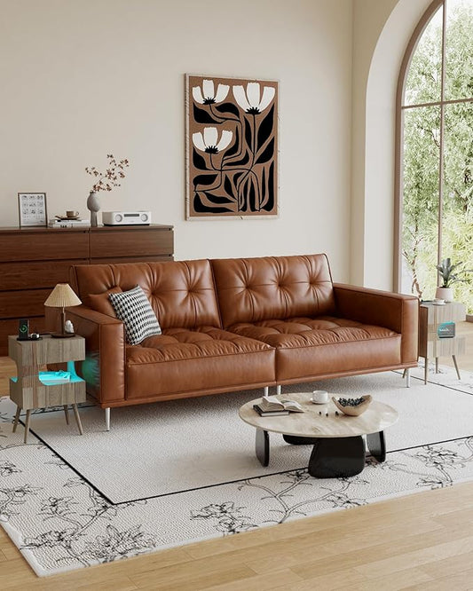 Nightstand with Charging Station and LED Lights,Modern Bedside Table with 2 Storage Drawer,Night Stand with Solid Wood Legs,White (Grey Osk)