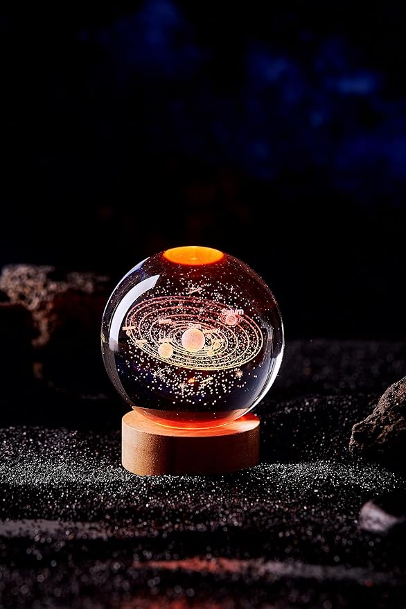 Solar System Crystal Ball Lamp with LED Wooden Base, 16 Colors Change & Remote Control Galaxy Crystal Ball Night Light, Upgraded 3.15 Inch Glass Light, Planet Gift for Kids Wife (Solar System)
