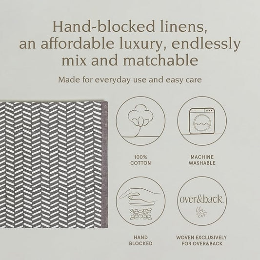 Over&Back Set of 4 Hand-Blocked Placemats - Colorful Dining Table Mat - Each Placemat is Unique - 100% Cotton - Machine Washable - Kitchen and Home Decor - Grey Herringbone