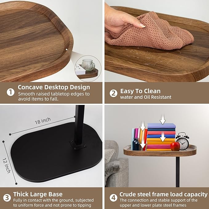 Aoligrace Side Table Adjustable Height, 360°Swivel C Shaped End Table for Couch Sofa Bed, Small TV Tray C Table for Small Spaces Living Room Bedroom