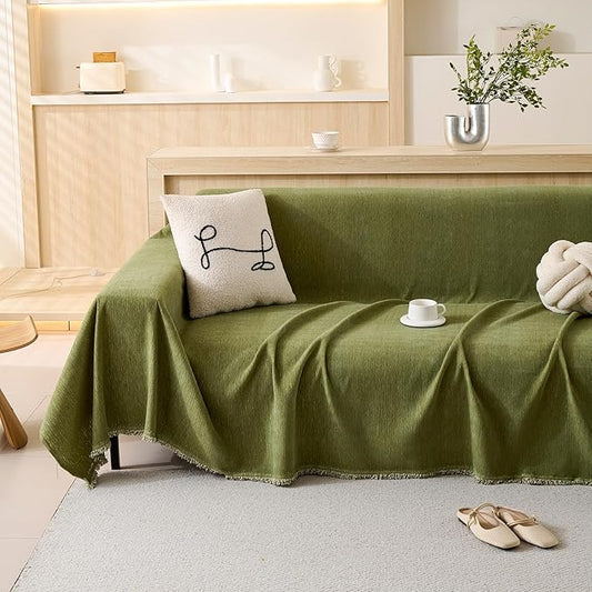 100% Waterproof Couch Cover for Pets Washable Sofa Covers for 3-4 Cushion Couch Sofa SlipCover for Dogs Pet-Friendly Furniture Protector for Living Room with Tassel(71" x 118", Green)