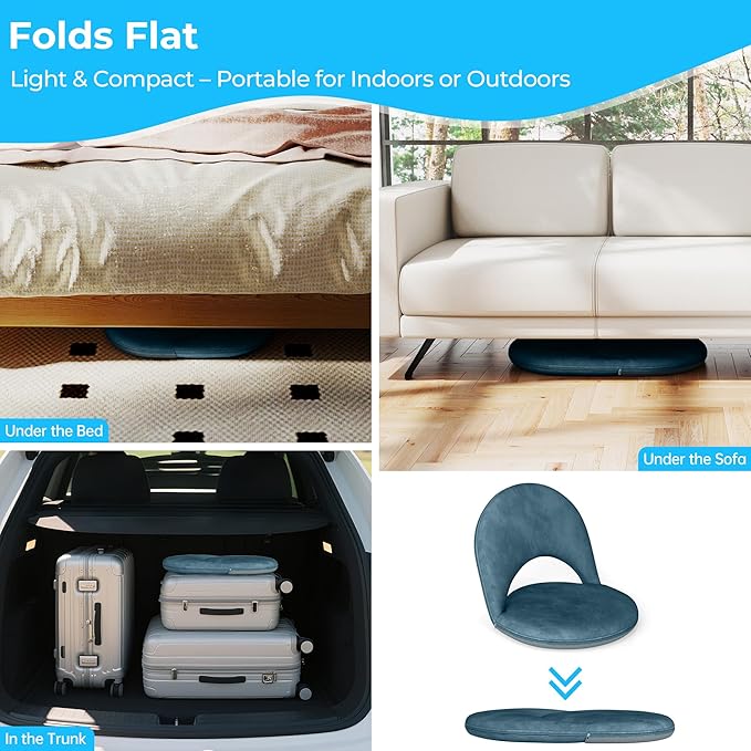 Floor Chair, 5-Position Foldable Floor Chair for Kids with Adjustable Back, Soft Sponge & Velvetean Cover, for Adults and Kids, Indoor Outdoor Use, Meditation, Gaming, Camping(Blue)