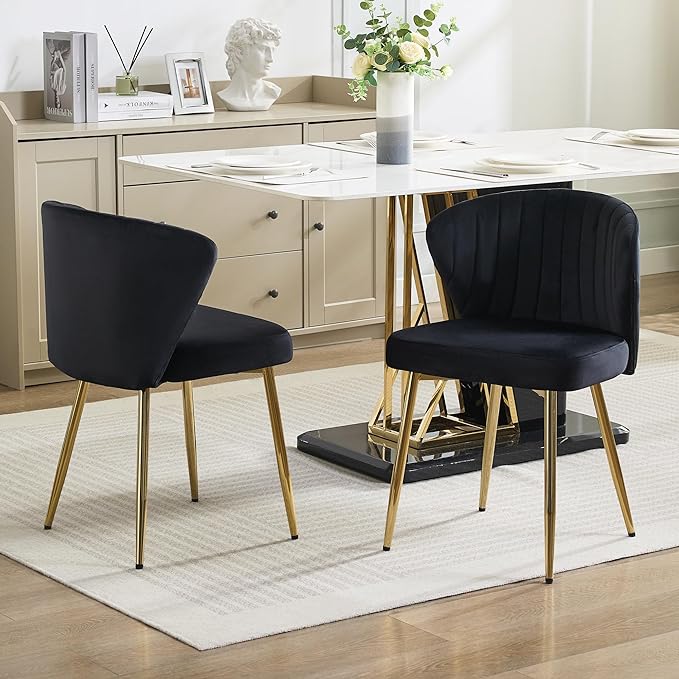 Velvet Vanity Chair, Modern Makeup Chair with Back Golden Legs, Small Cute Accent Chair for Vanity, Living Room, Bedroom, Beige, Black