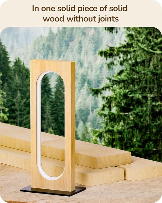 EDISHINE LED Table Lamp, Wooden Bedside Lamp with 3 Color Temperatures & Dimmable, Touch Control Square Nightstand Lamp for Bedroom Living Room, Memory Function, Original Wood Color