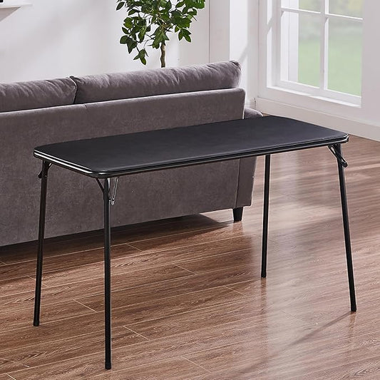 VECELO Folding Table Desk 47’’ with Collapsible Legs & Vinyl Upholstery, No Assembly Needed, Metal, Black