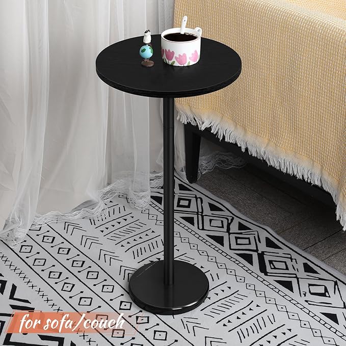 smusei Drink Tables for Small Spaces Pedestal Side Table Set of 2 Small Round Side Tables with Marble Base Black Pedestal Stand for Sofa Couch Chair Patio, Black