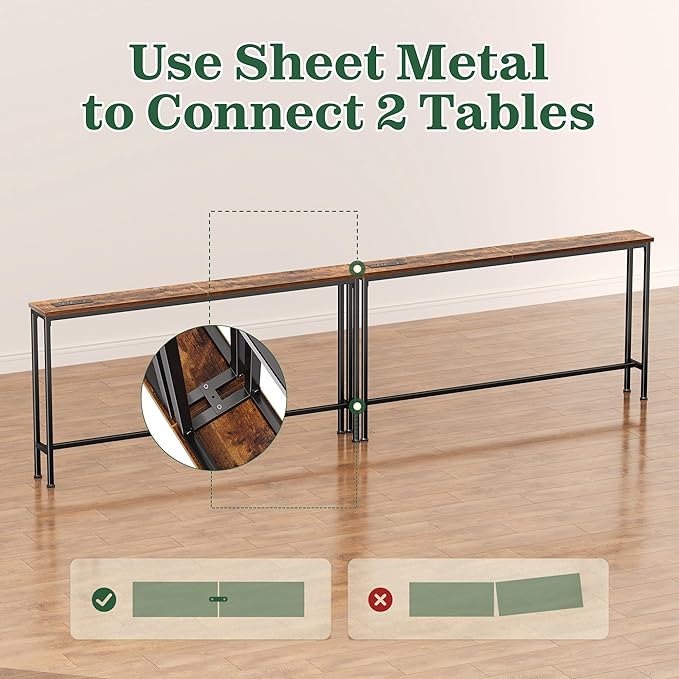 SUPERJARE 102.4 Inch Sofa Table with Power Outlets and USB-C Ports, 5.9 Inch Narrow Console Tables, Entryway Hallway Couch Tables with Storage, Behind Sofa, Small Spaces, Living Room, Rusitc Brown