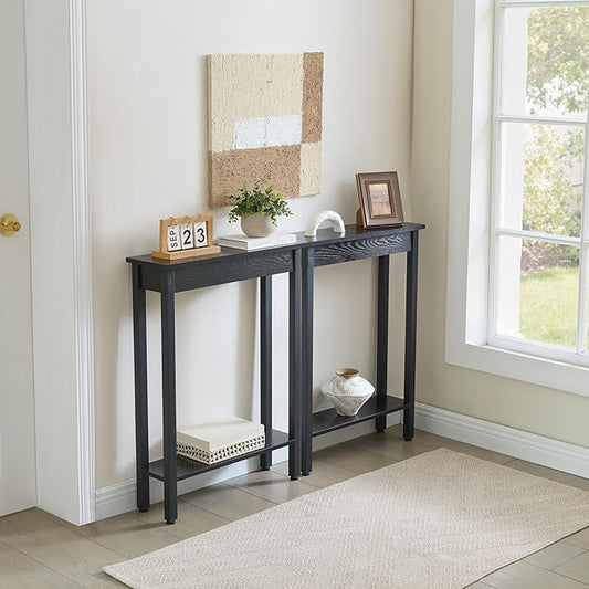 Small Console Table with Shelf Little Narrow Entryway Table Skinny Thin High Tall Display Stand for Entry Hall Hallway, Foyer, as Eextension for Long Behind Couch Sofa Table / Kitchen Countertop