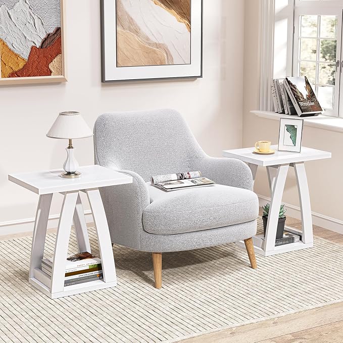 End Tables Living Room Set of 2. Side Tables Living Room. Side Table Beside Sofa. Modern End Table for Home. White End Tables Set of 2