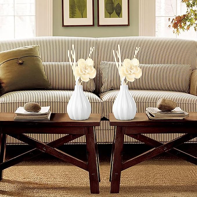 Dried Flower Reed Diffuser Set, Natural Sticks, Elegant Ceramic Bottle, Aromatherapy Oil Set, Home Fragrance & Decorative Diffuser (LilyLotus)