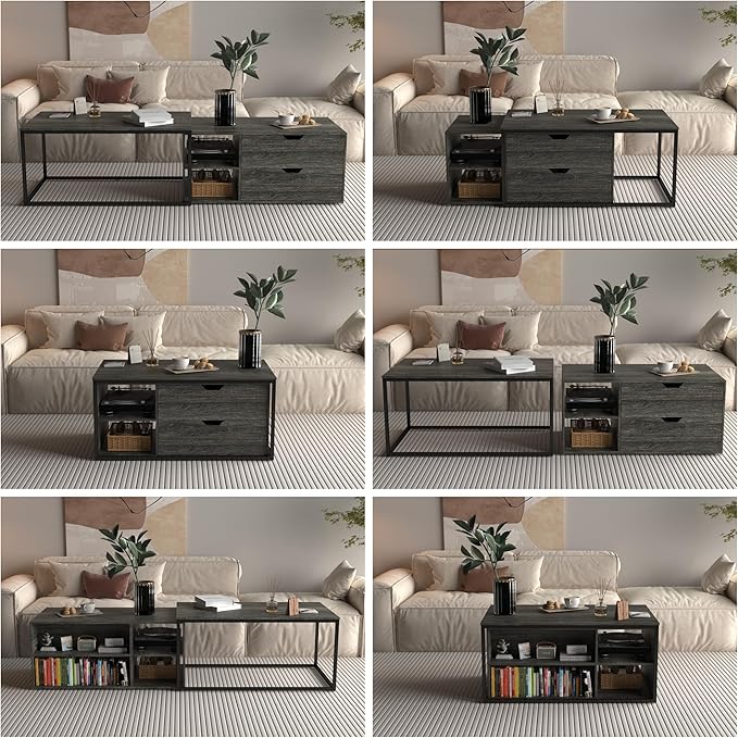 Nesting Coffee Tables Set of 2,Modern Center Coffee Table with Drawers and Storage Shelf,Farmhouse Rectangular Coffee Table Side Tables for Living Room Bedroom