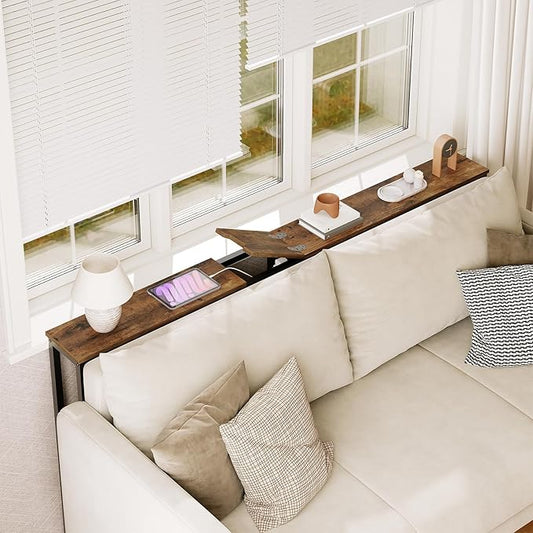 Narrow Console Table, 70.9" Behind Couch Table Skinny, Small Entryway Table with Power Outlets, Modern Hallway Table for Living Room, Entryway, Rustic Brown and Black CT15UBR