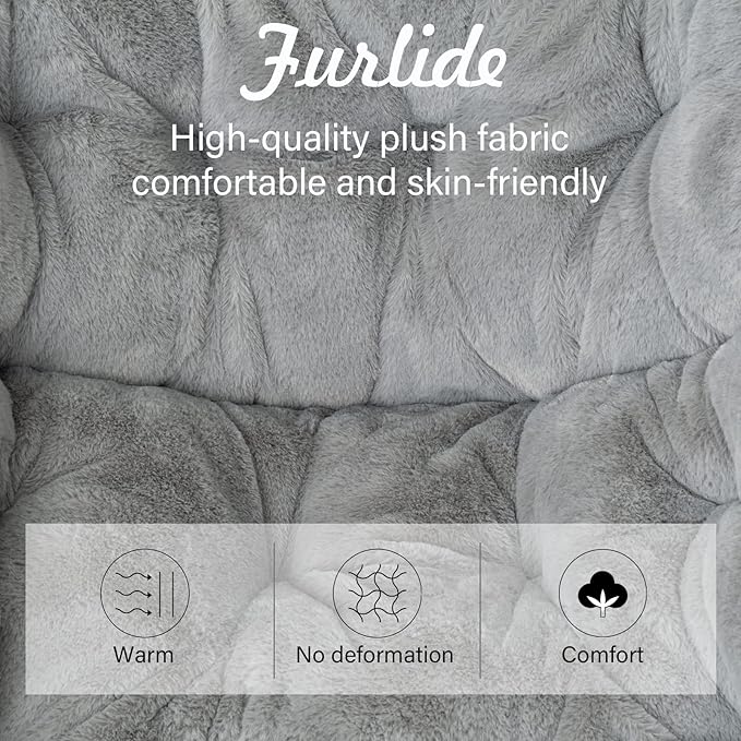 Saucer Chair with Ottoman, Oversized Foldable Faux Fur Chair, X-Large Soft Dorm Chair, Patio, Study, Playroom (Grey)